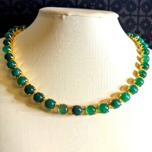 Natural Green Onyx in 14K Gold Plated Necklace and Earrings OR in Silver Plated